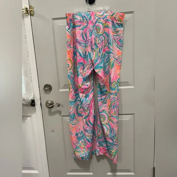 Lilly Pulitzer Bal Harbour Mid-Rise Palazzo Pants Multi Carnivale Coral sz XL - Picture 5 of 7